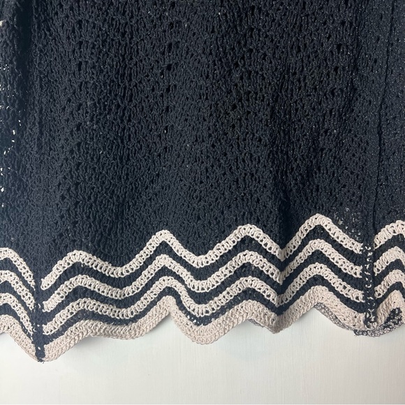 Solitaire – Women’s Crochet Knit Polo Top w/ Wave Trim Black & Taupe – Sz. S‎ - Picture 6 of 7
